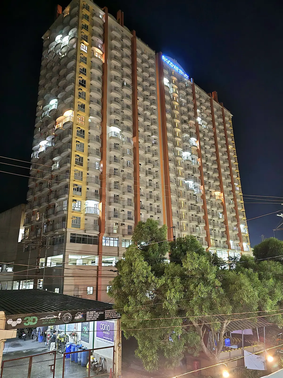 Cityland Tagaytay Prime Residences illuminated at night